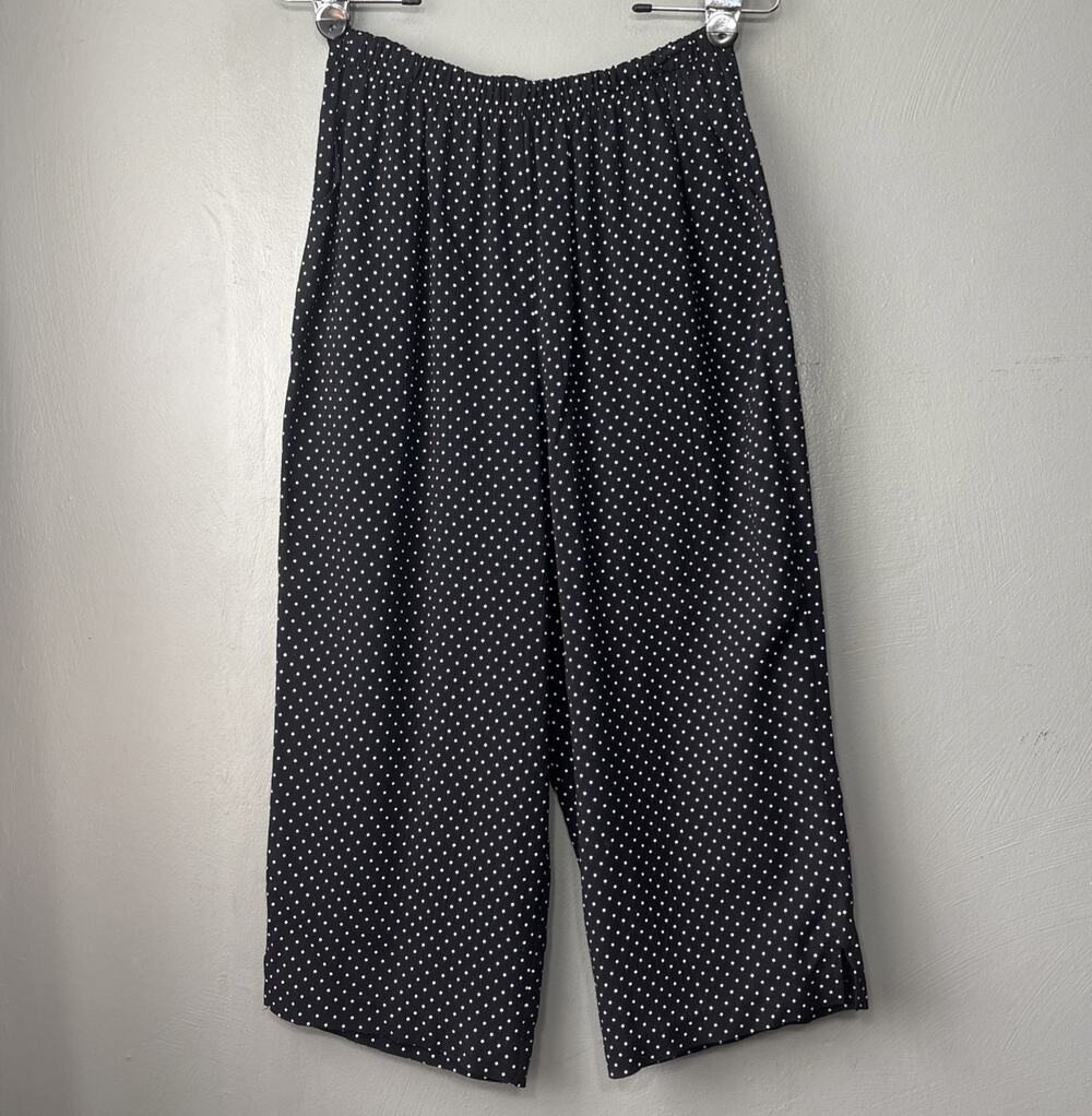 Vintage Polka Dot Capris Size 8 Petite Black White Pull on Pants Classic Grandma